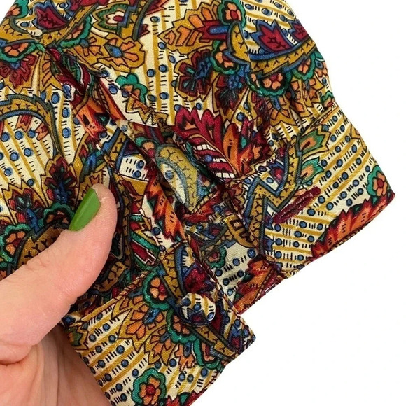 Vintage 90s Paisley Blouse Size 12 Large Grannycore Womens Gold Long Sleeve - Picture 6 of 12